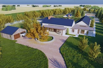 create 3d farmhouse design, agricultural house, cottage house, barn house design