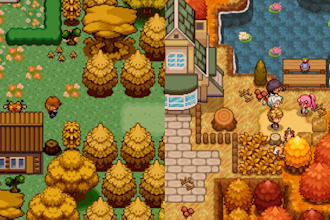 create a 2d top down pixel art rpg game tileset spritesheet