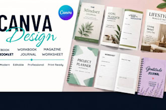 design canva ebook, workbook, magazine booklet, journal, worksheet design