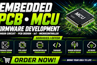 design embedded pcb prototype, iot microcontroller sensor circuit and firmware
