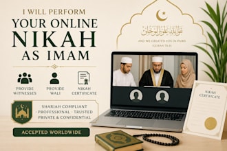 perform your online nikah as imam provide witnesses, wali and nikah certificate