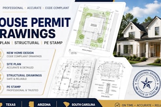design new house permit drawings site plan structural texas arizona sc pe stamp
