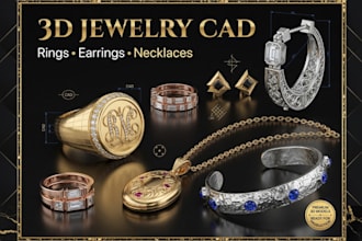 create 3d jewelry cad design for rings earrings necklace and bracelets design