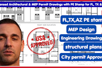 licensed architectural and mep permit drawings with pe stamp for fl, az, tx