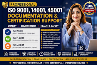 give iso 9001, 14001 45001 documentation and certification