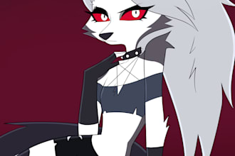 halfbody illustrations in the style of hazbin hotel