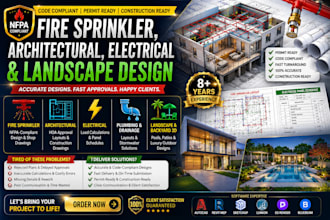 create nfpa fire sprinkler, hoa approved architectural and electrical layouts