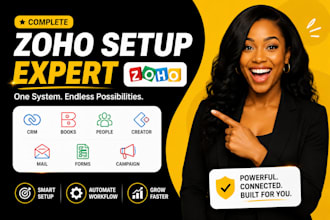 setup zoho crm, zoho one, books, people, creator, mail, zoho form zoho campaign