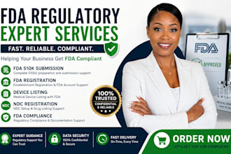 handle fda 510k submission, device listing, ndc, fda registration and compliance