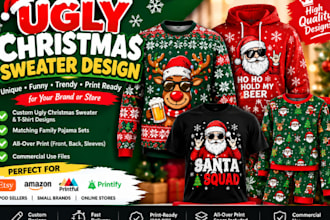 design ugly christmas sweater, holiday t shirt graphics for print on demand