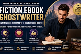 be your fiction ebook ghostwriter, fantasy book ghostwriter, romance book writer