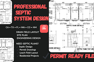 do professional septic system design and permit drawings in fl tx ca ny
