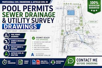 design pool permits, sewer drainage and utility survey drawings