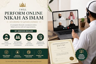perform online nikah as imam provide witness wali and marriage certificate