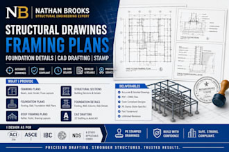 create structural drawings framing plans foundation details, cad drafting, stamp