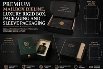 design premium mailbox dieline, luxury rigid box, packaging and sleeve packaging