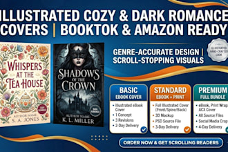 design an illustrated cozy or dark romance book cover