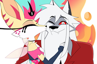 headshot illustrations in the style of hazbin hotel