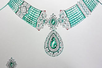 create custom hand draw jewelry design sketches for necklace earring pendant