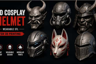 design 3d printable wearable cosplay helment and mask stl for 3d printing