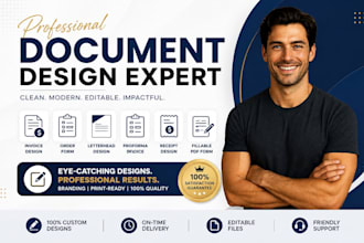 design digital invoice, order form, letterhead, proforma, receipt, fillable pdf