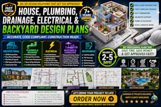 produce 2d and 3d house, plumbing, drainage, electrical and backyard design plan