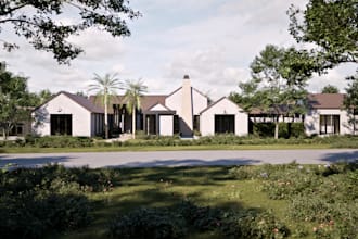 design a luxury exterior 3d rendering with a rational aesthetic