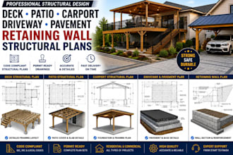 create deck patio carport, driveway, pavement retaining wall structural plans