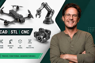 robotics cad, fpv drone frame, cnc prototype, robotic arm stl expert pro service