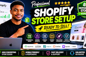 setup professional shopify dropshipping store design, products and apps