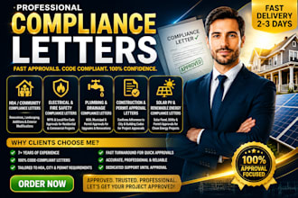 create hoa, electrical, plumbing, construction and solar compliance letters