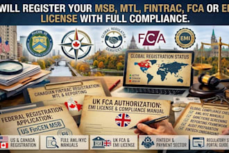 register msb, mtl, fintrac, fca, or emi license with full compliance