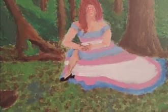 paint a trans woman in a trans color dress