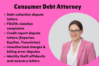 handle debt collection disputes, credit report issues, and consumer violations