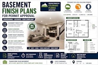draw basement finish plans for permit approval