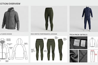 create sportswear design, activewear fitness design, streetwear and tech pack
