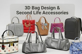 create 3d bag design, handbag backpack purse with realistic render and tech pack