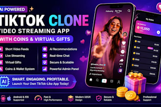 develop ai tiktok clone app video streaming app with coins and virtual gifts