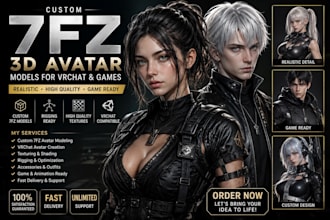 create custom 7fz 3d avatar models for vrchat and games