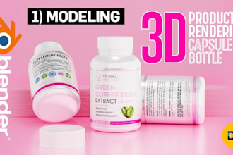 do 3d product modeling supplement bottle, cosmetic rendering skincare packaging