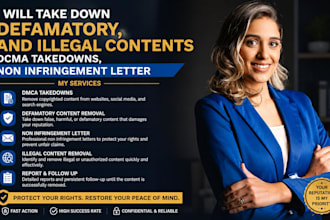 take down defamatory dmca illegal contents dcma takedowns non infringemnt letter