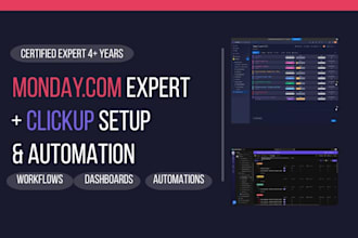 setup monday com CRM automation and clickup project management as an expert