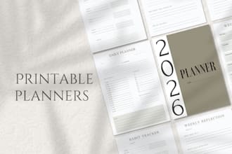 design modern minimalist printable planners, journals, or trackers