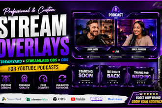 create professional streamyard and streamlabs obs overlays for youtube podcasts