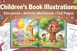 illustrate children book pages or full storybook illustrations activity workbook
