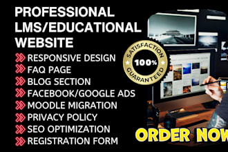 build educational lms website elearning website and do social media marketing
