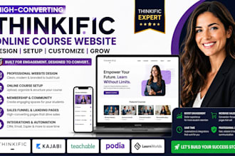 build thinkific online course website, sales funnel and membership site