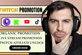 promote kick and twitch channel promotion for live viewers to unlock affiliate