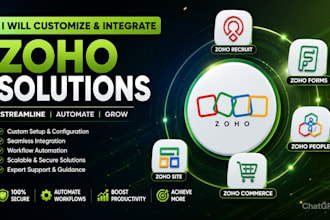 setup and integrate zoho recruit,zoho forms,zoho people,zoho commerce,zoho site