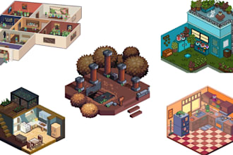 isometric pixel art, isometric pixel game assets, background, character, tileset